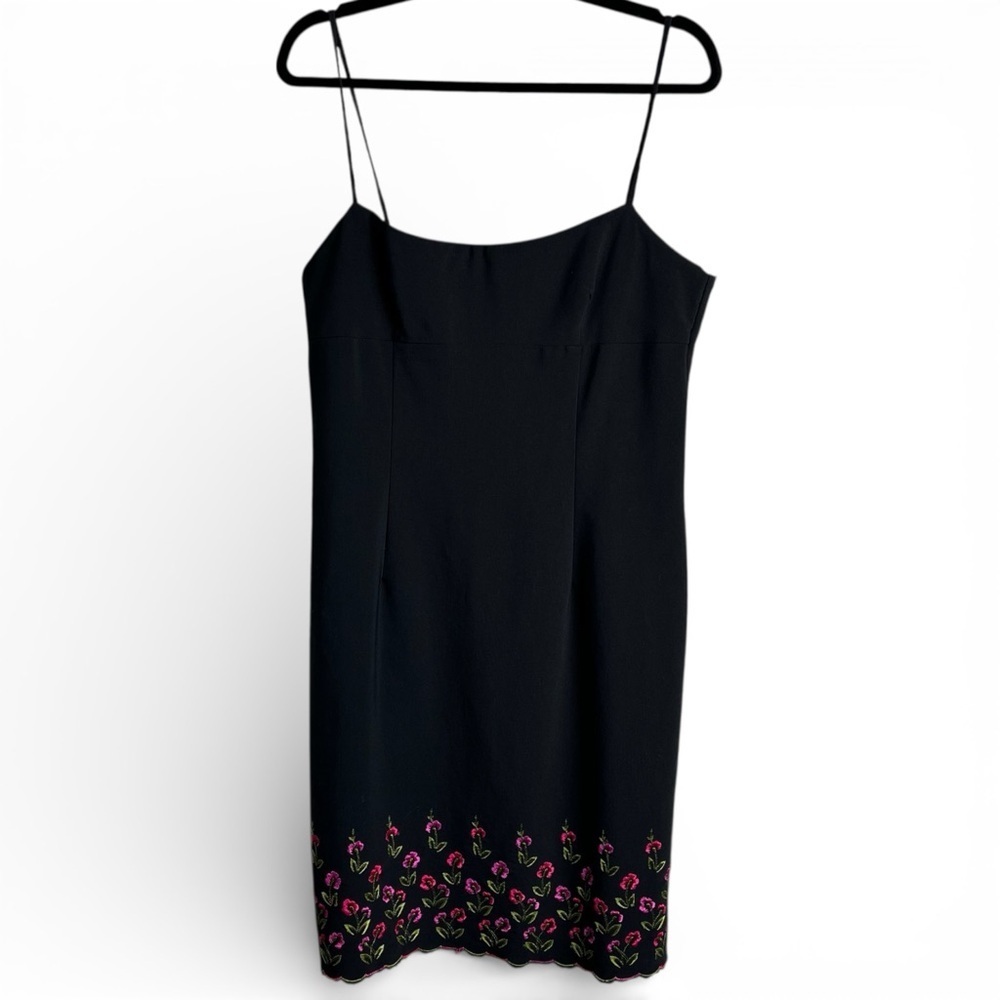 90s Black Floral Embroidered Mini Tank Dress
